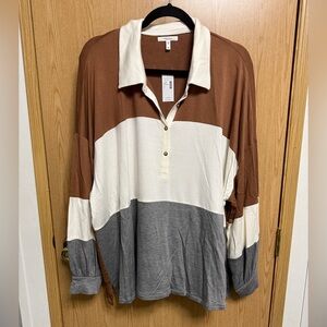 Maurices Cream and Brown Polo Shirt